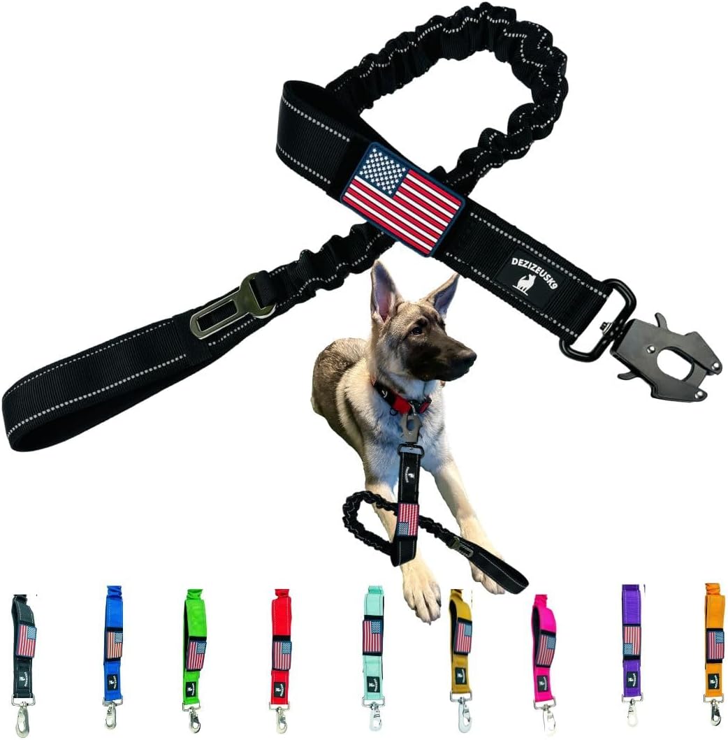 Heavy Duty Bungee Dog Leash - Shock Absorbing, Seat Belt