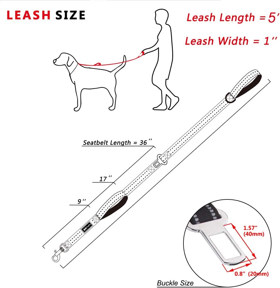5 Feet Heavy Duty Dog Leash - Car Seat Belt