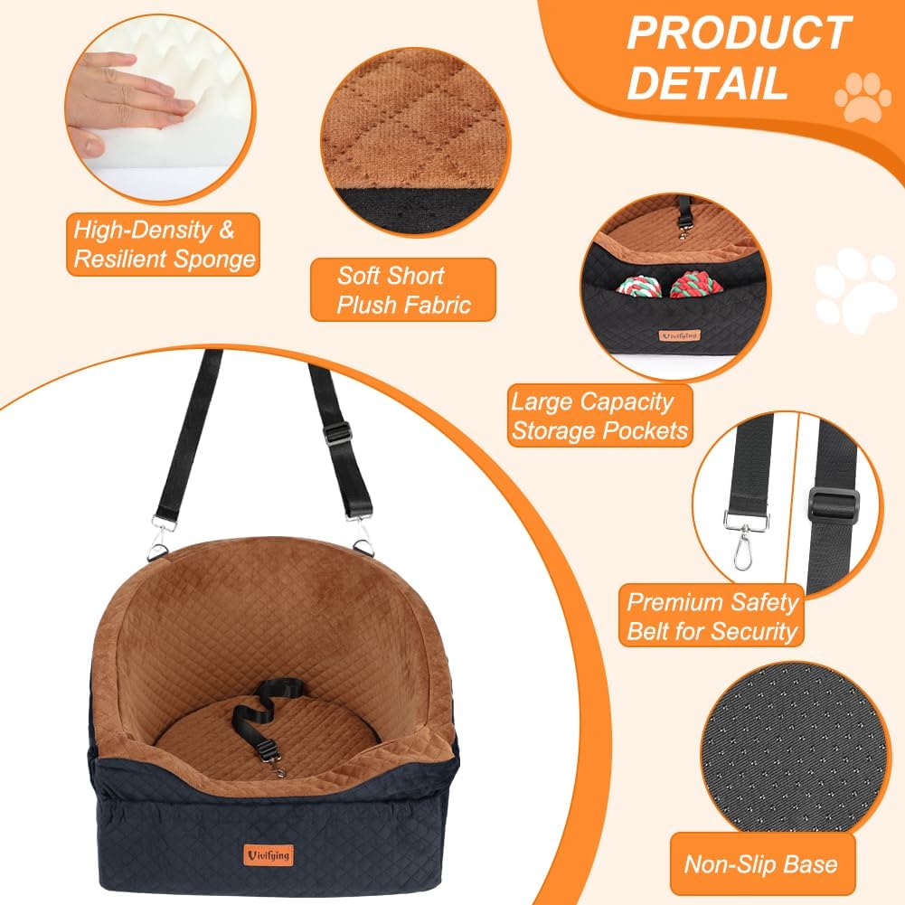 Dog Car Seat for Small & Medium Dogs, Detachable & Washable