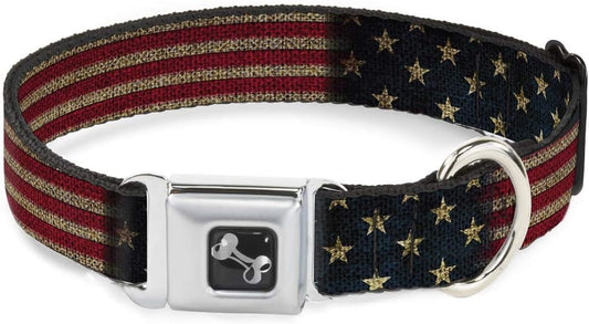 Dog Collar Seatbelt Buckle Vintage US Flag Stretch 16 to 23