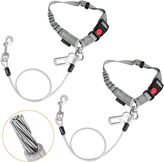 Chew Proof Dog Car Seat Belt, 2 in 1 Steel Cable Dog Car