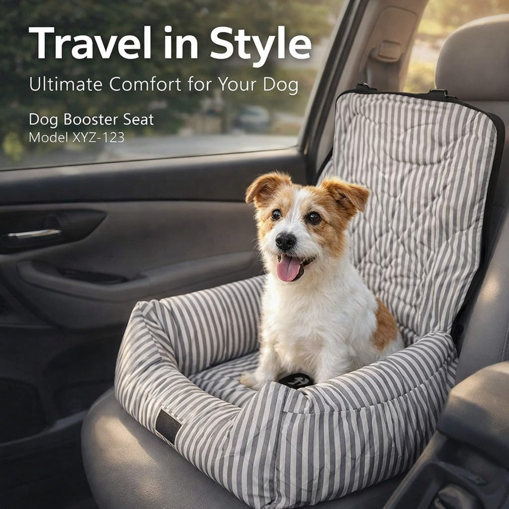 Dog Booster Seat, Portable Detachable Grey White Stripes