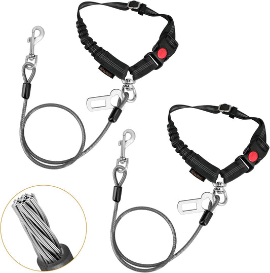 Chew Proof Dog Car Seat Belt, 2 in 1 Steel Cable Dog Car