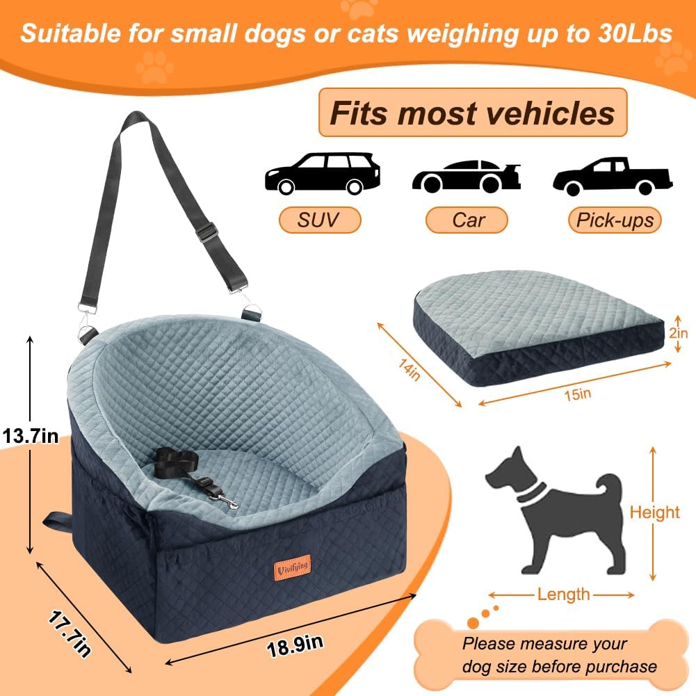 Dog Car Seat for Small & Medium Dogs, Detachable & Washable
