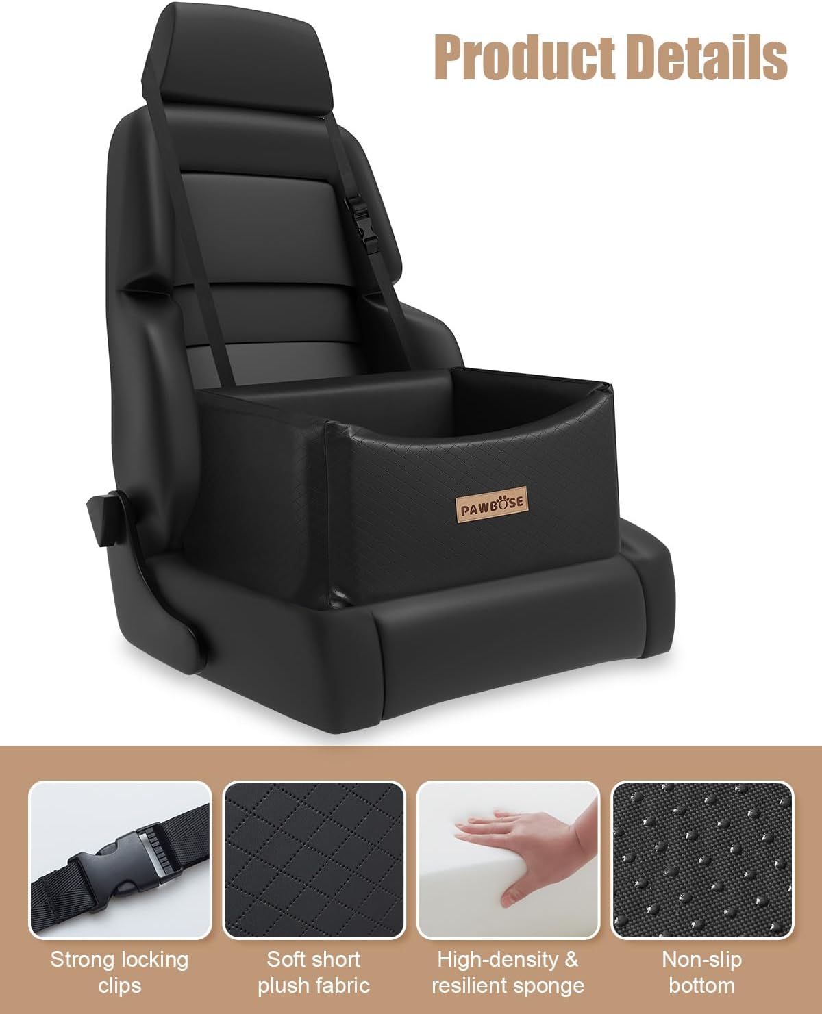 Leather Dog Car Seat for Small Medium Dogs up to 35lbs