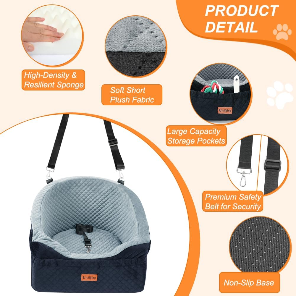 Dog Car Seat for Small & Medium Dogs, Detachable & Washable