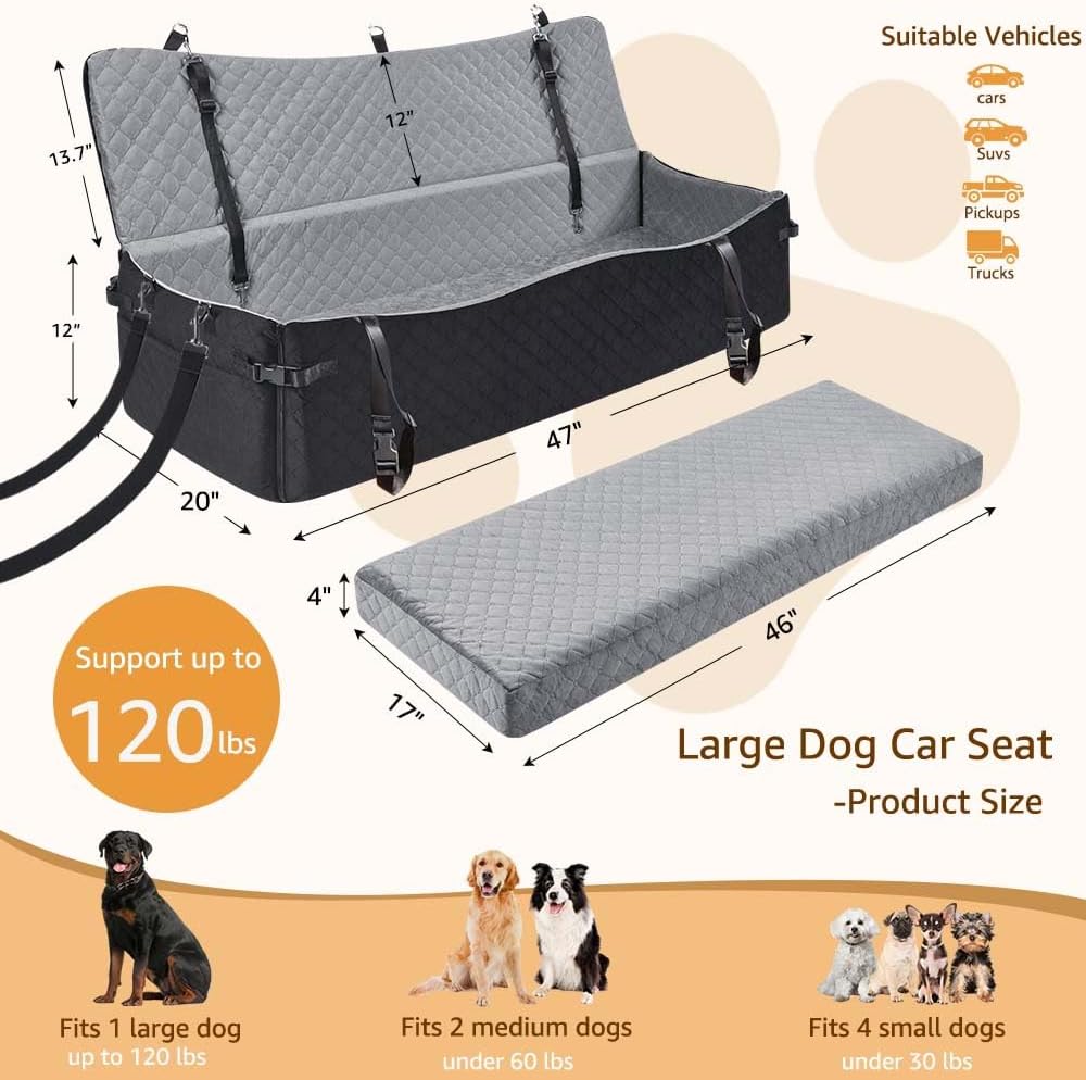 Dog Car Seat for Medium/Large Dogs up to 120lbs, Pet