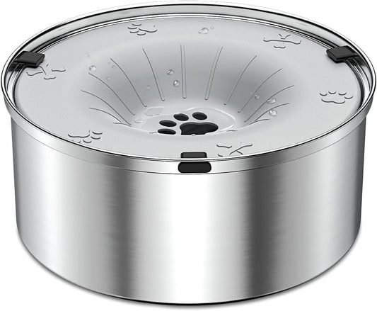 SCHITEC Dog Water Bowl No Spill 1.2L/40oz Slow Drinking Anti-Splash Stainless Steel Dog Bowl with Floating Disk, Spill Proof Pet Travel Water Dispenser for Sloppy Messy Drinkers(Light Gray)