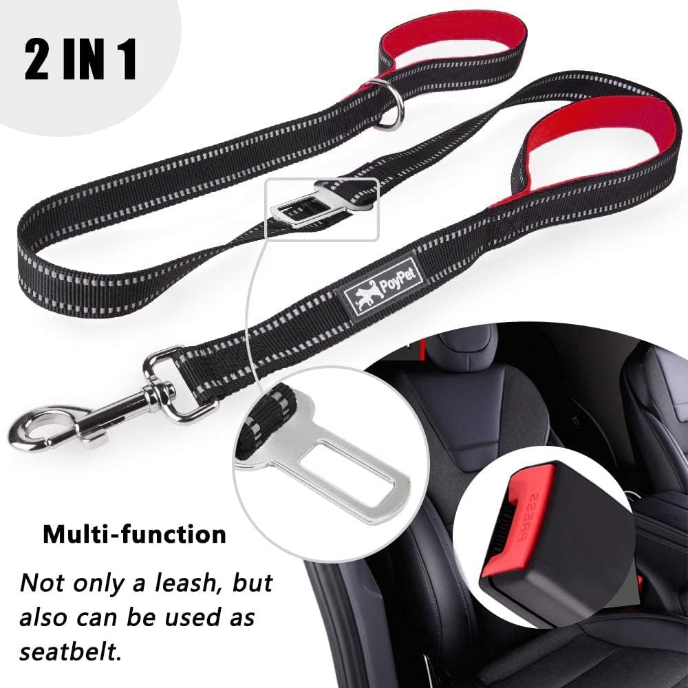 5 Feet Reflective Dog Leash Tether + Car Seat Belt+ Dual