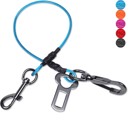 VIVAGLORY Dog Seat Belt Tuffbelt Dog Car Harness, Seatbelt with Clip & Hook for Car Travel, Chew Proof Anti Chew Unchewable Metal Safety Tether Restraint, XS, Blue