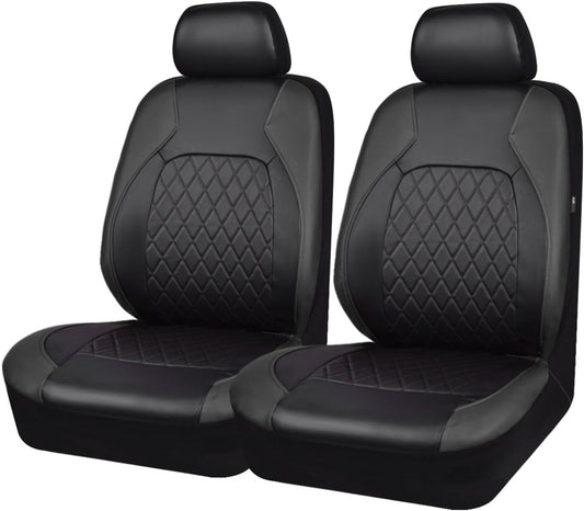 Universal Pu Leather Car Seat Covers Front Seats only, Airbag Compatible, Water-Resistant Durable Premium Vinyl, Fit for 95% Vehicles,Cars,Vans,SUV,Sedans (Luxury 2 PCS All Black)