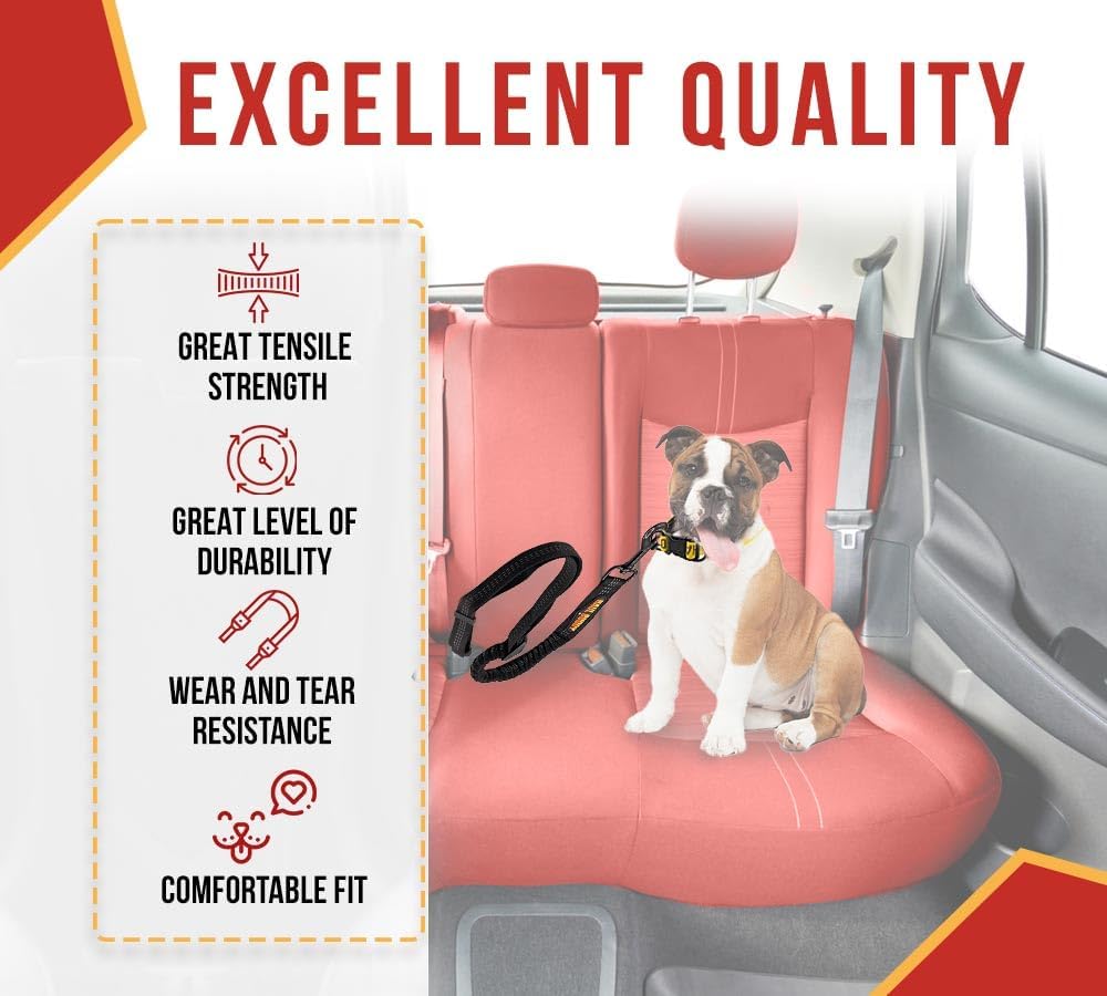2 Pack Nylon Dog Seat Belt for Car w/Elastic Buffer Design