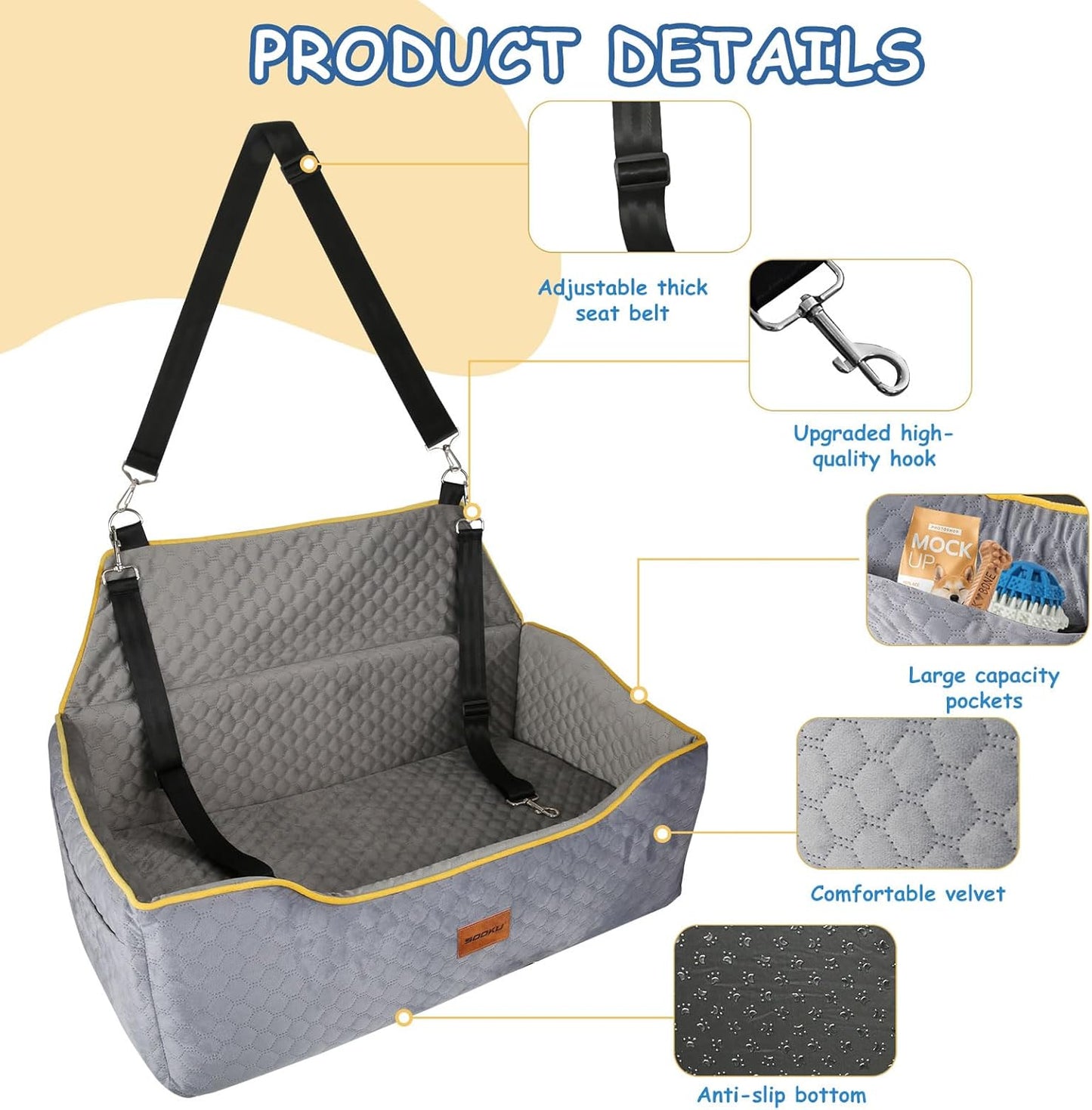 Dog Car Seat for Large/Medium or 2 Small,Memory Foam Car
