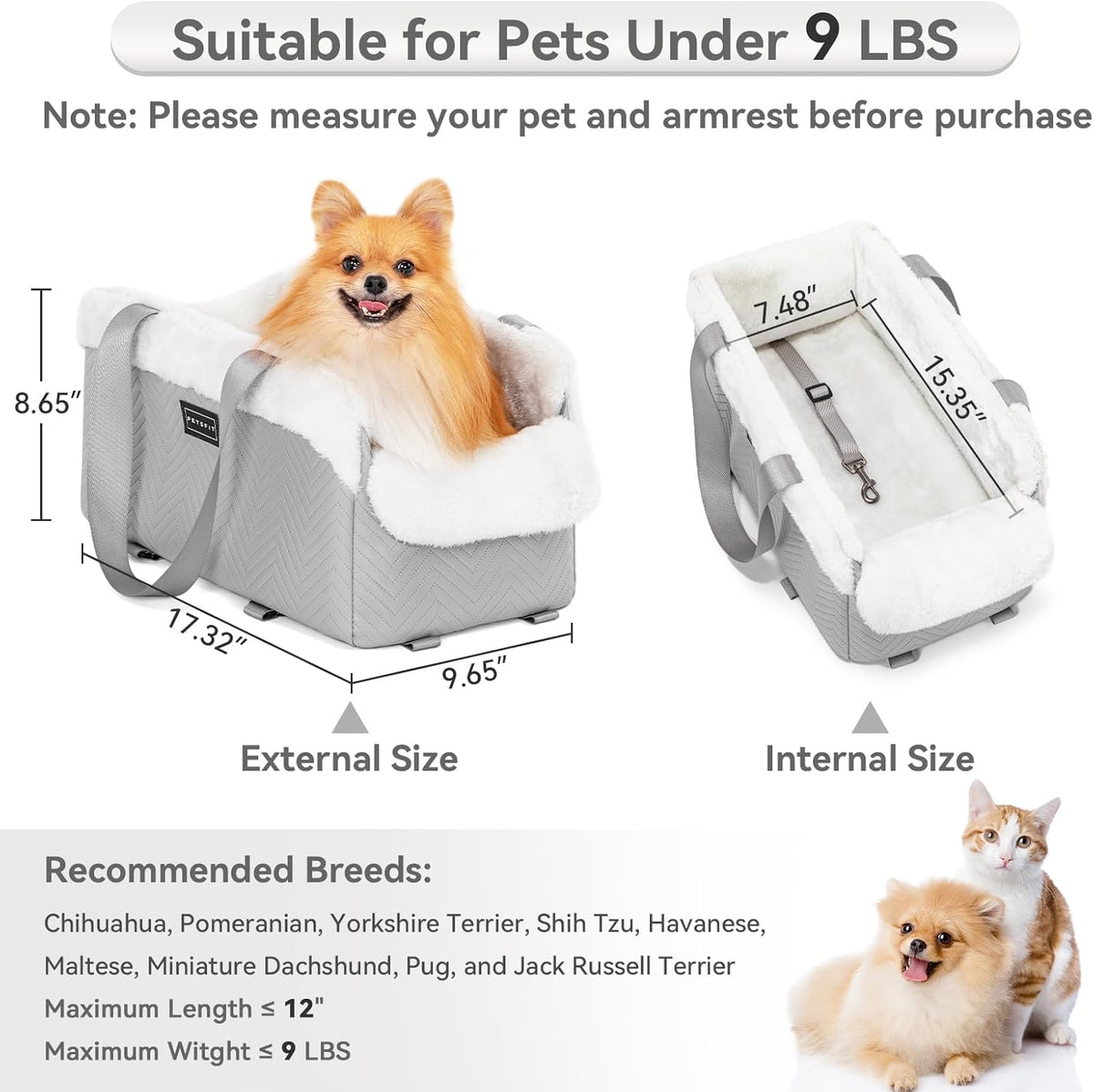 Console Dog Car Seat, Portable Small Dog Car Seat with Safe