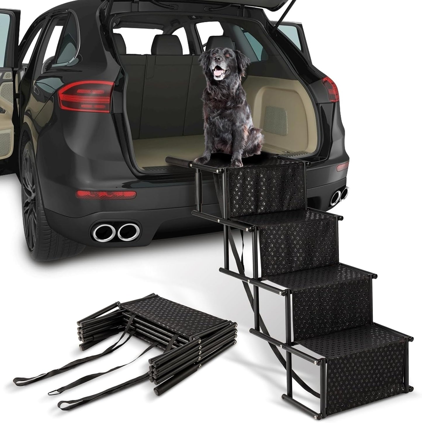Dog Stairs for Car, Foldable Ramps for Dogs with Non-Slip