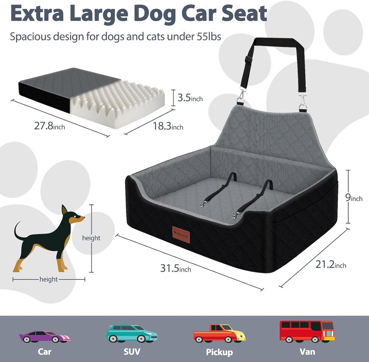 Dog Car Seat for Medium Large Dogs Under 55lbs, Detachable