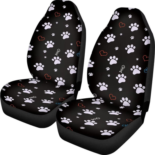 UNICEU Dog Paw Heart Print Car Seat Covers Full Set of 2 Cloth Auto Front Seats Washable Breathable Cars Accessories for Sedan Truck SUV