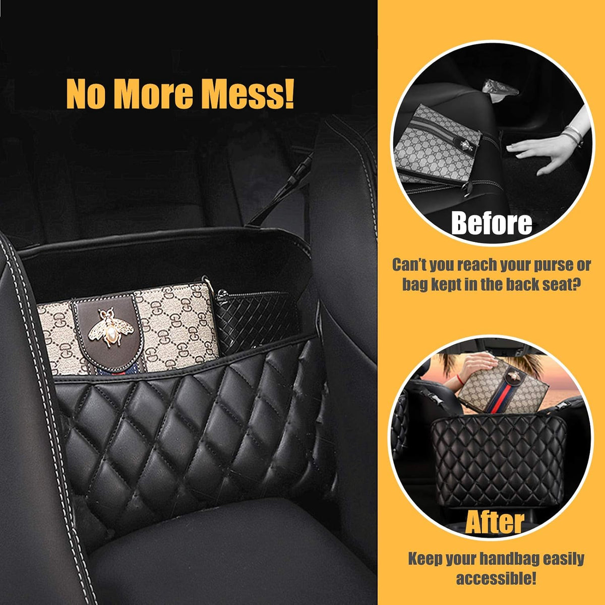 Car Net Pocket Handbag Holder, PU Leather Handbag Holder