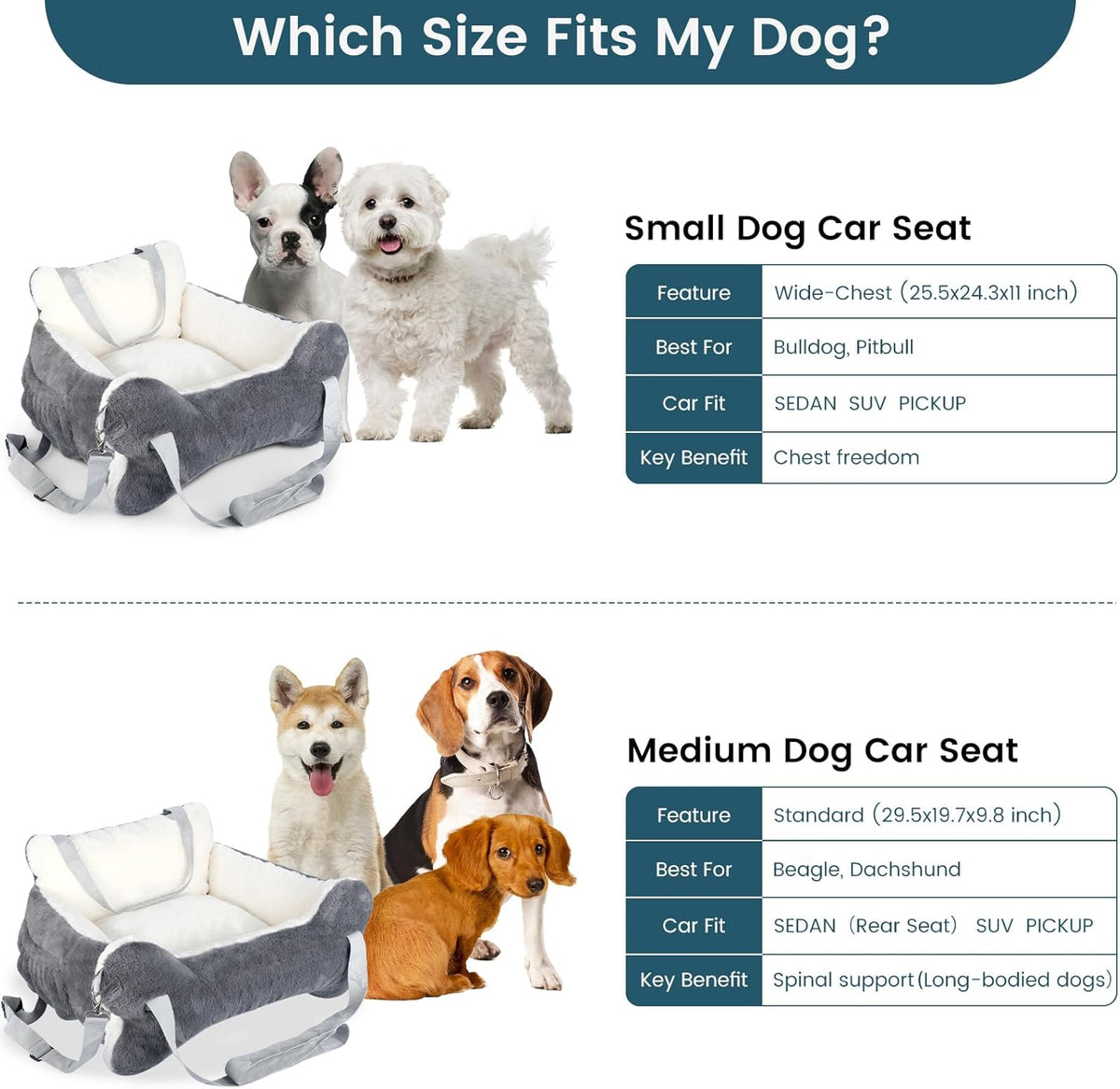 29.5"x19.7"x9.8" Dog Car Seat for Middle Dogs & Cats, Car