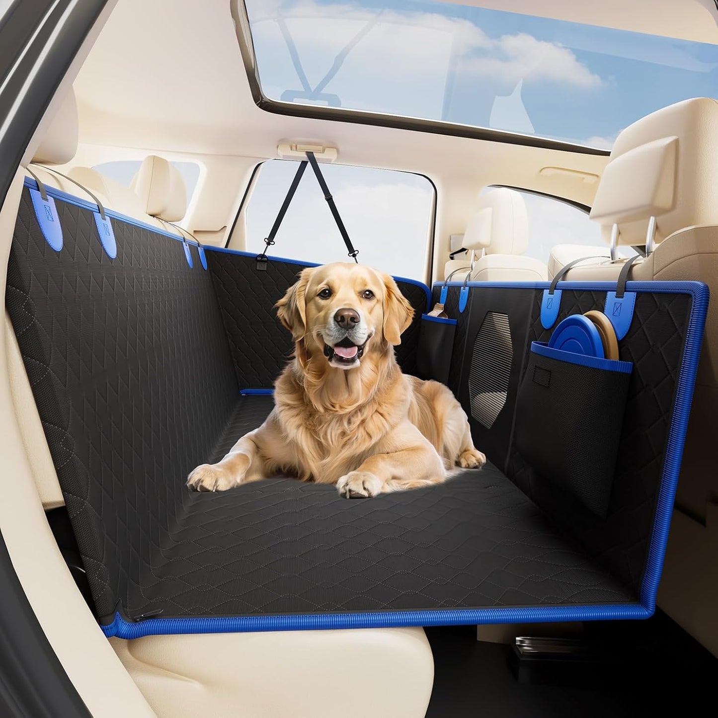 Dog Car Seat Cover for Back Seat with Hard Bottom, Back