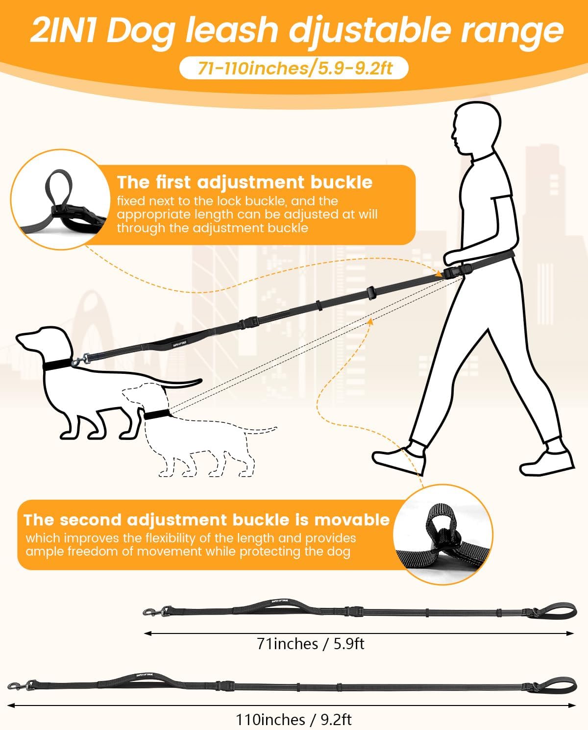 Hands Free Dog Leash, Pet Car Seatbelt, 2-in-1
