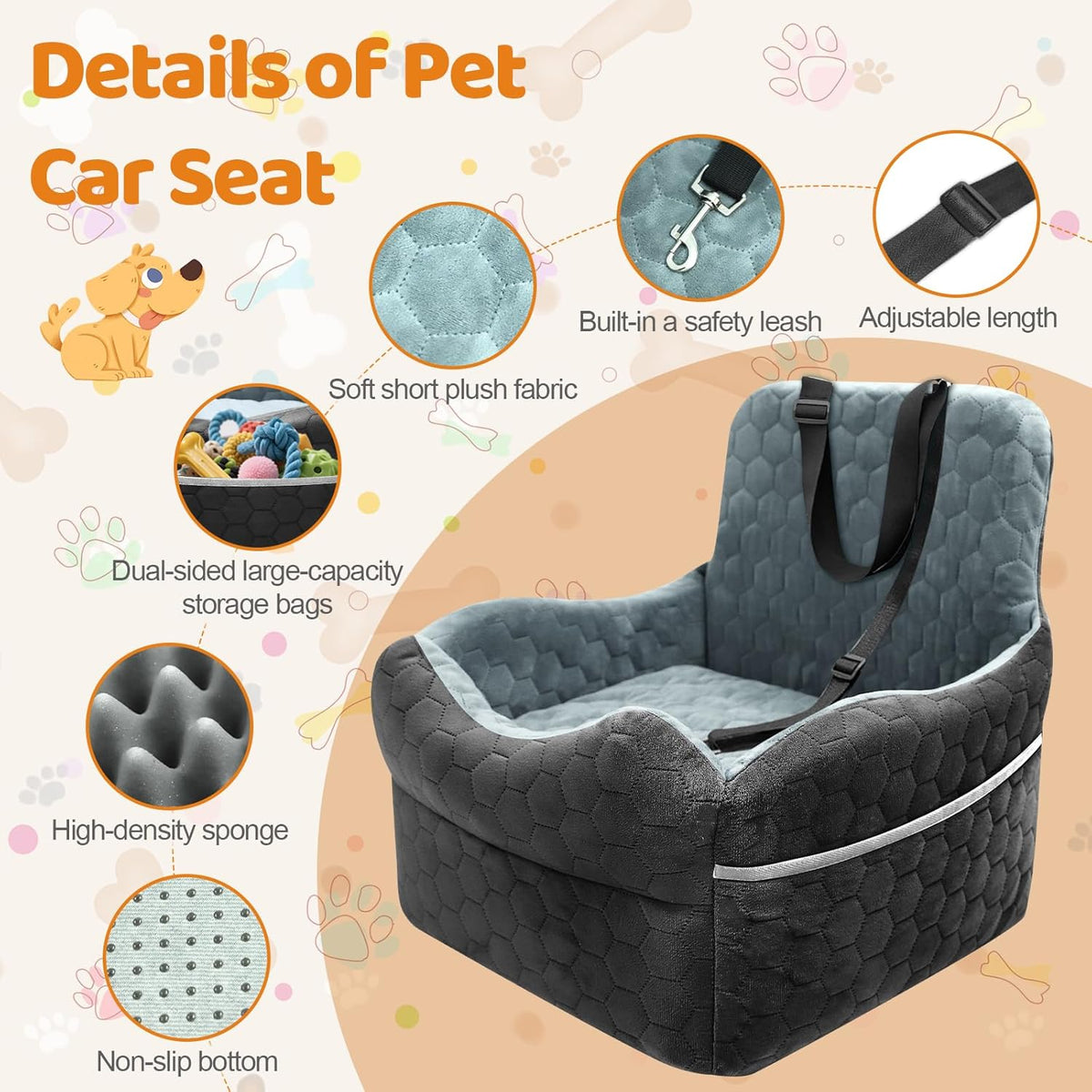 Dog Car Seat for Small/Medium Dogs - Puppy Car Seat Under