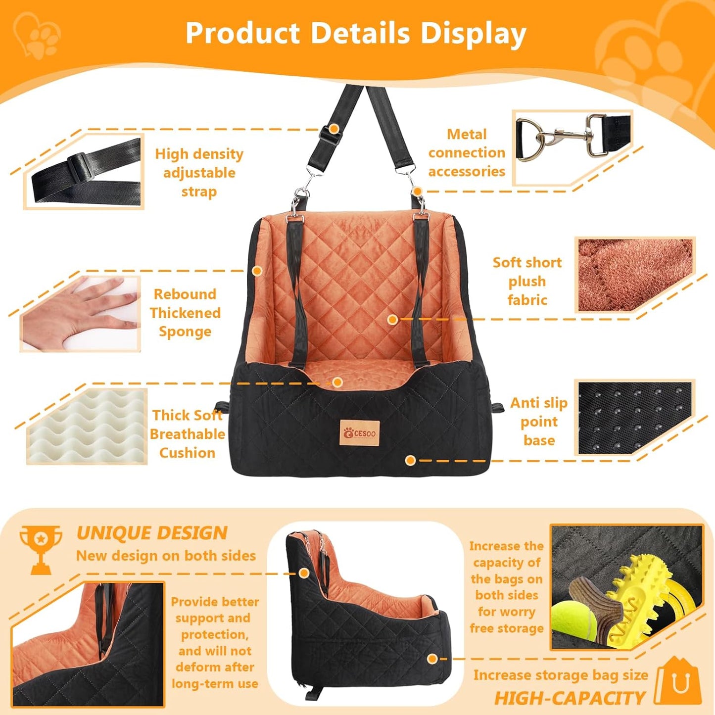Dog Car Seat for Small/Medium Dogs Under 40lbs, Dog Booster