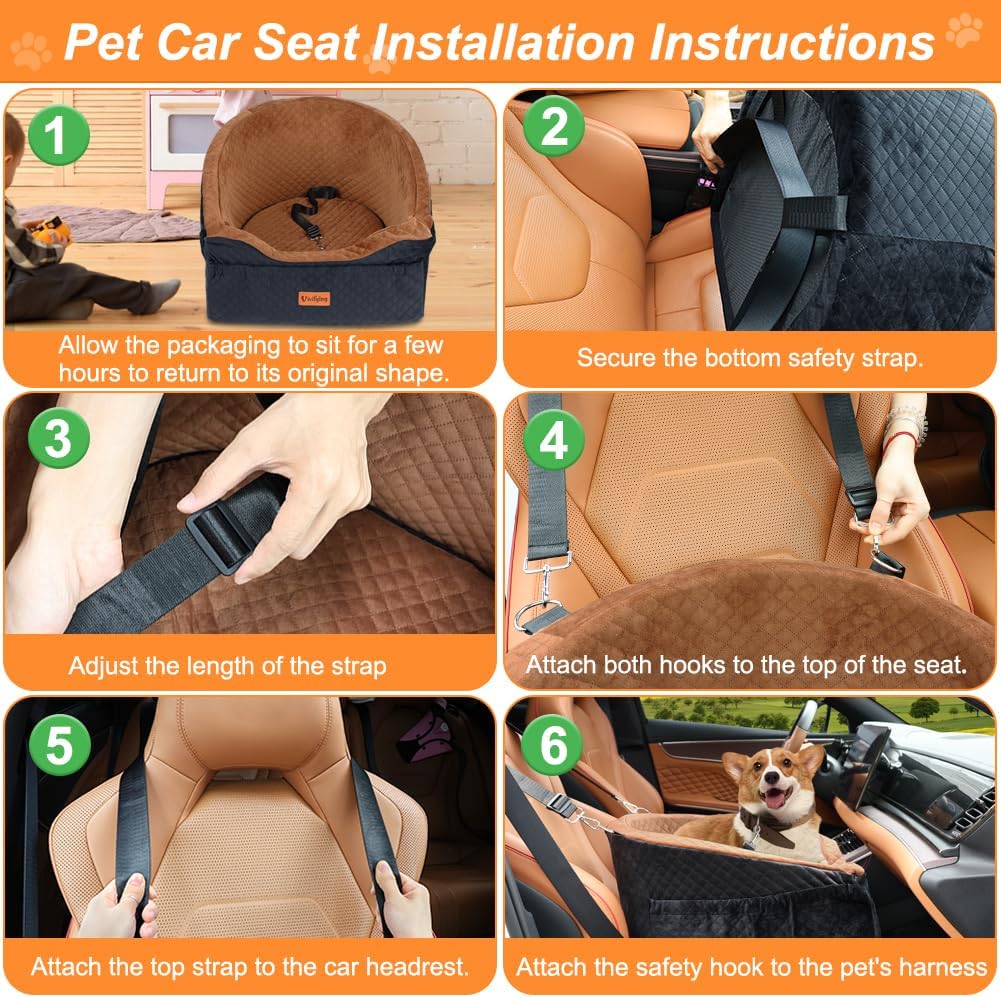 Dog Car Seat for Small & Medium Dogs, Detachable & Washable