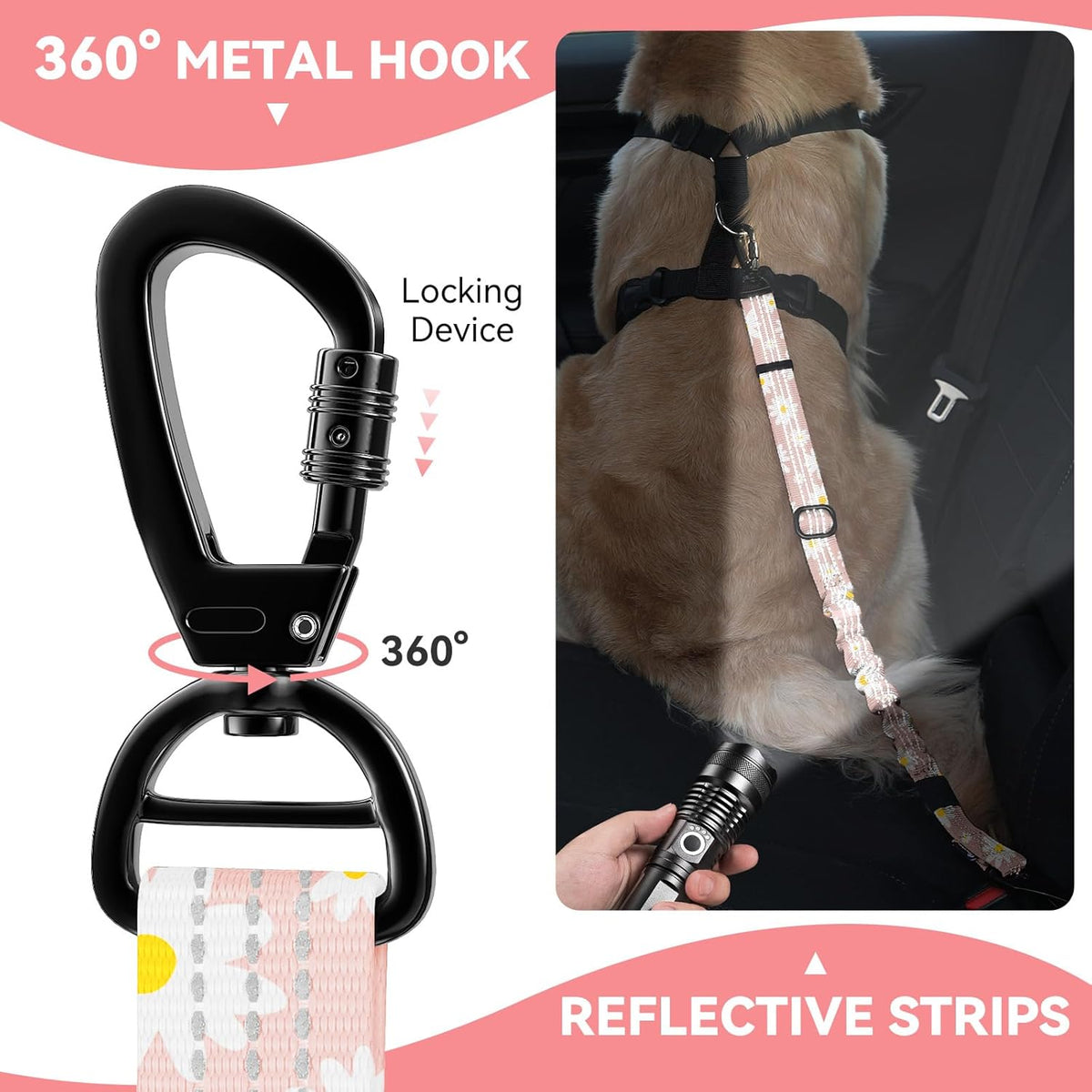 Dog Car Seat Belt– Reflective & Adjustable Dogs Cars