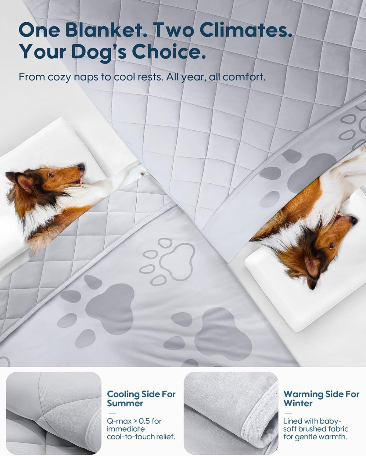 KASBAH Dog Cooling Blanket & Mat, Waterproof Pet Blankets for Couch, Bed and Car Seat, Washable Reversible Dog Blanket Throw (Cool & Warm), Q-MAX >0.5, 28 x 40 Inch