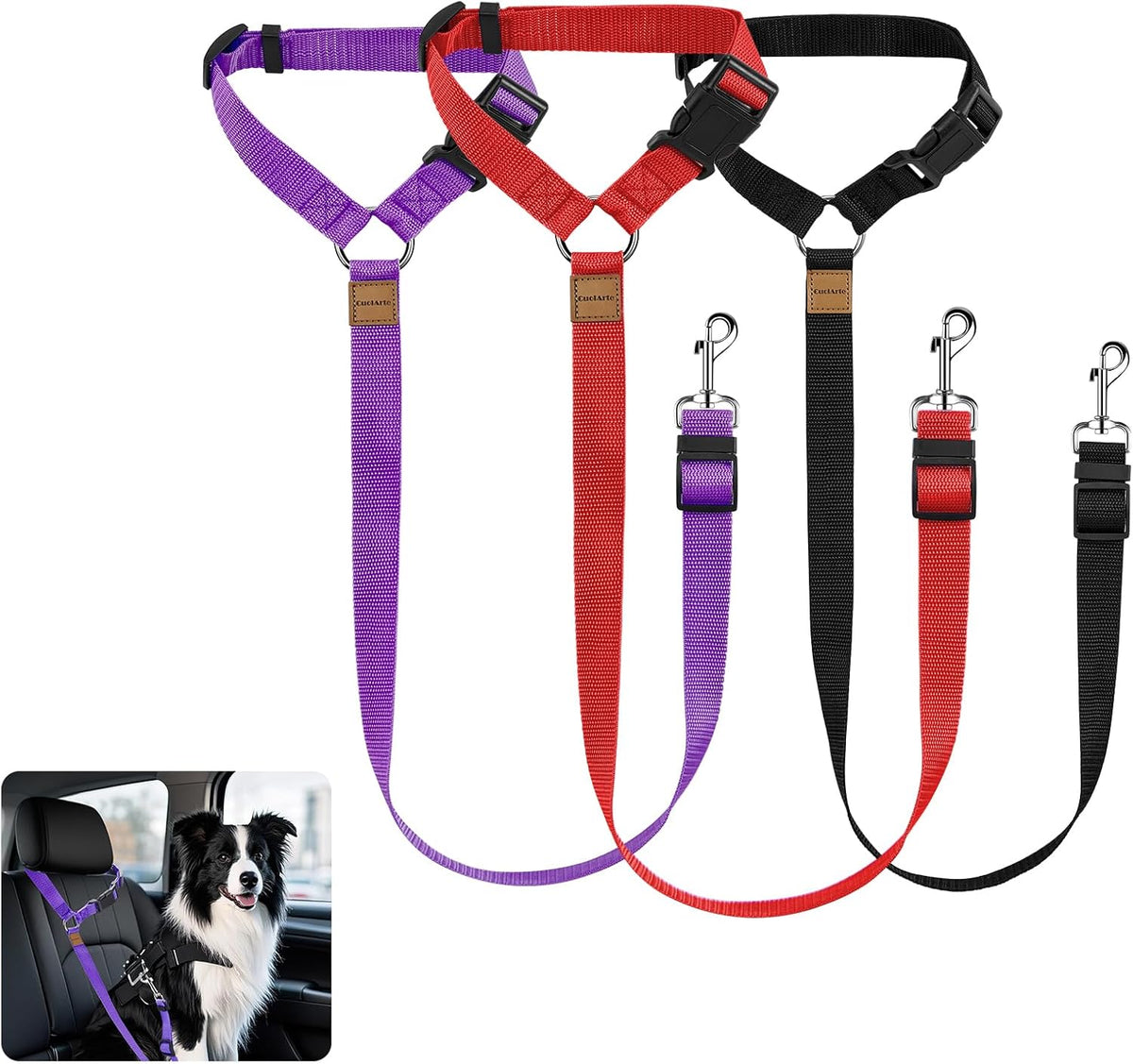 3 Pack Dog Seat Belt for Car, Car Headrest Restraint