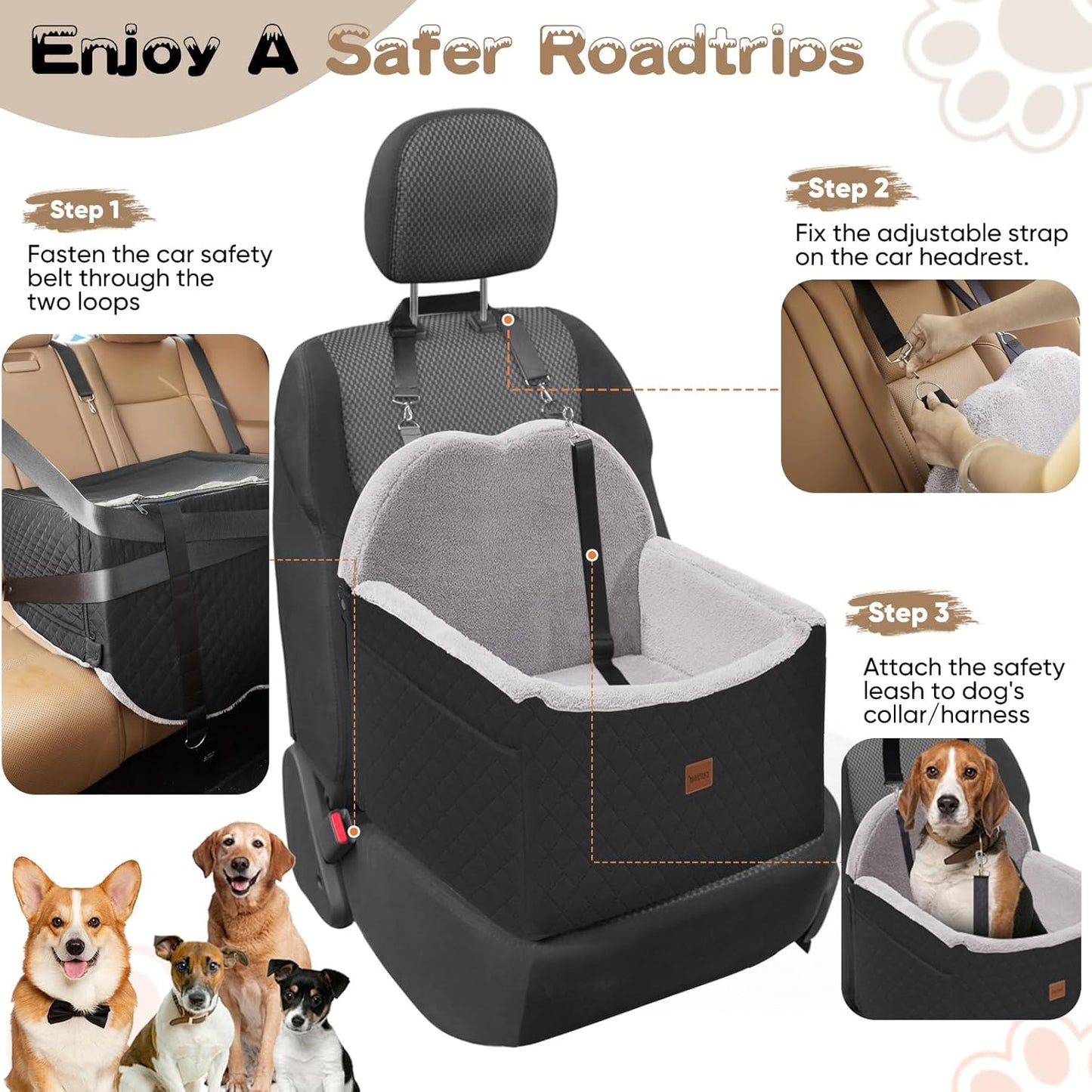 Dog Car Seats for Small Dogs, Detachable Dog Booster Car