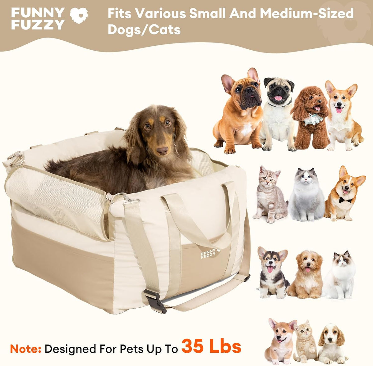 Dog Car Seat Waterpoof for Small & Medium Dogs Up to 35lbs