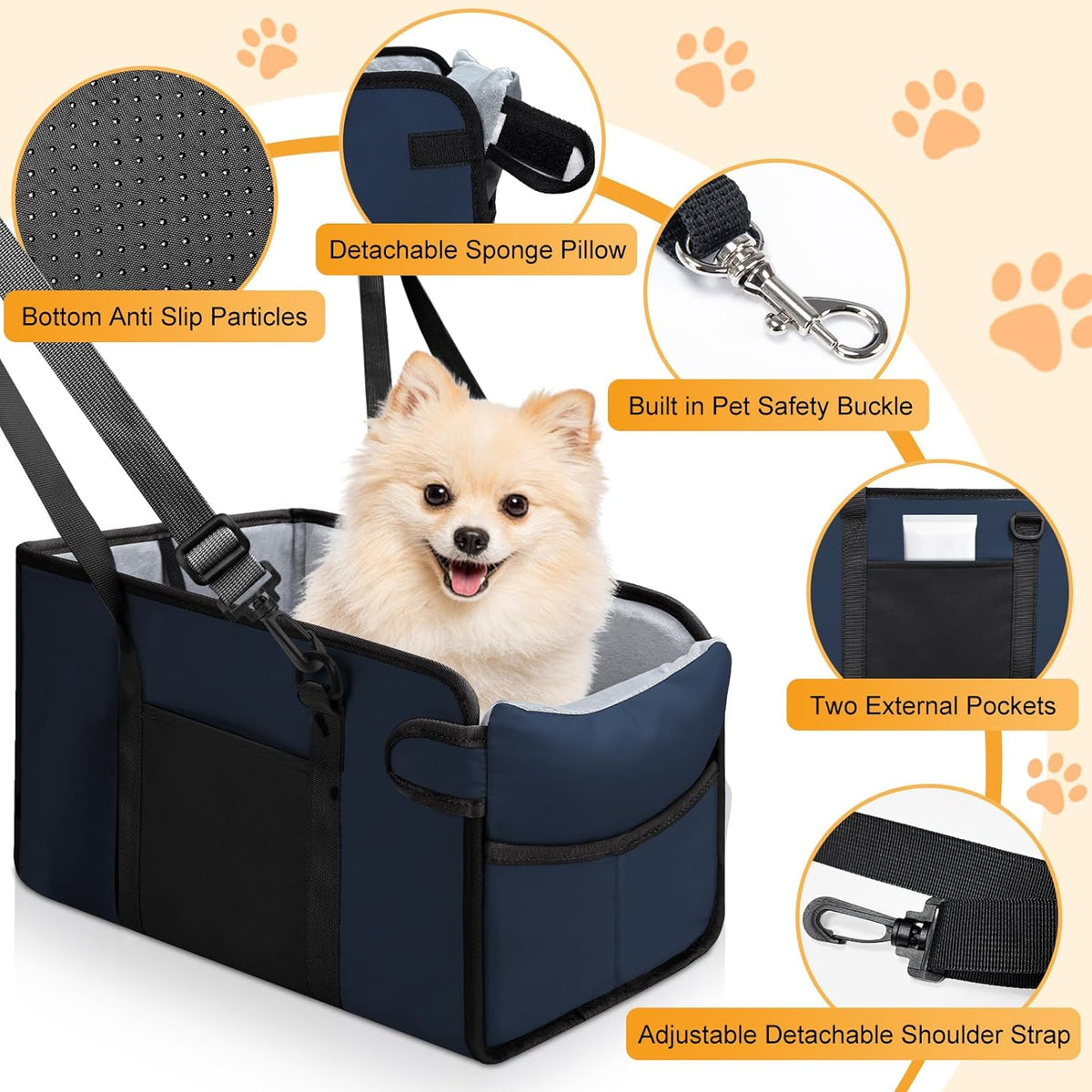Portable Dog Car Seat for Small Dogs - Adjustable Safety