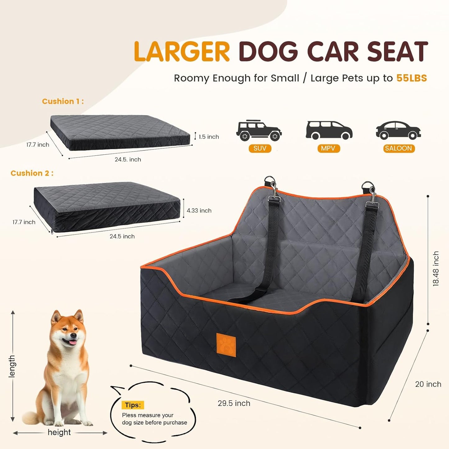 Dog Car Seat Large Medium - Sized Dog Car Pet Bed for Dogs