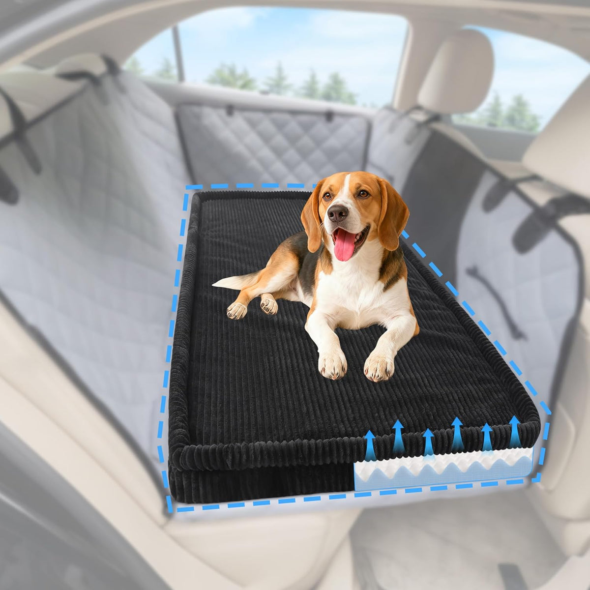 Dog Car Bed, Non-Slip Backseat Extender Pet Mat, Removable