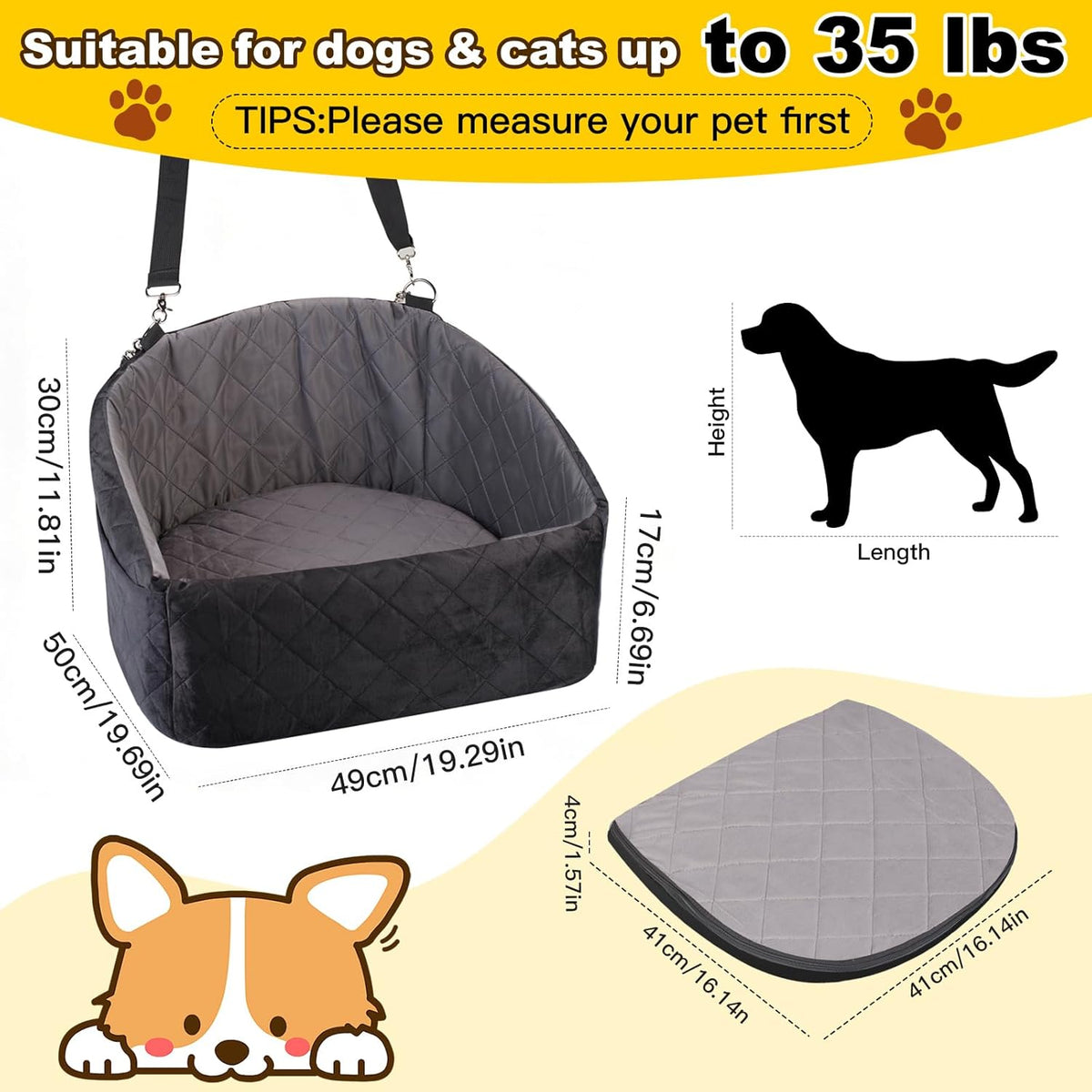 Dog Car Seat for Small Dogs Under 30lbs, Detachable
