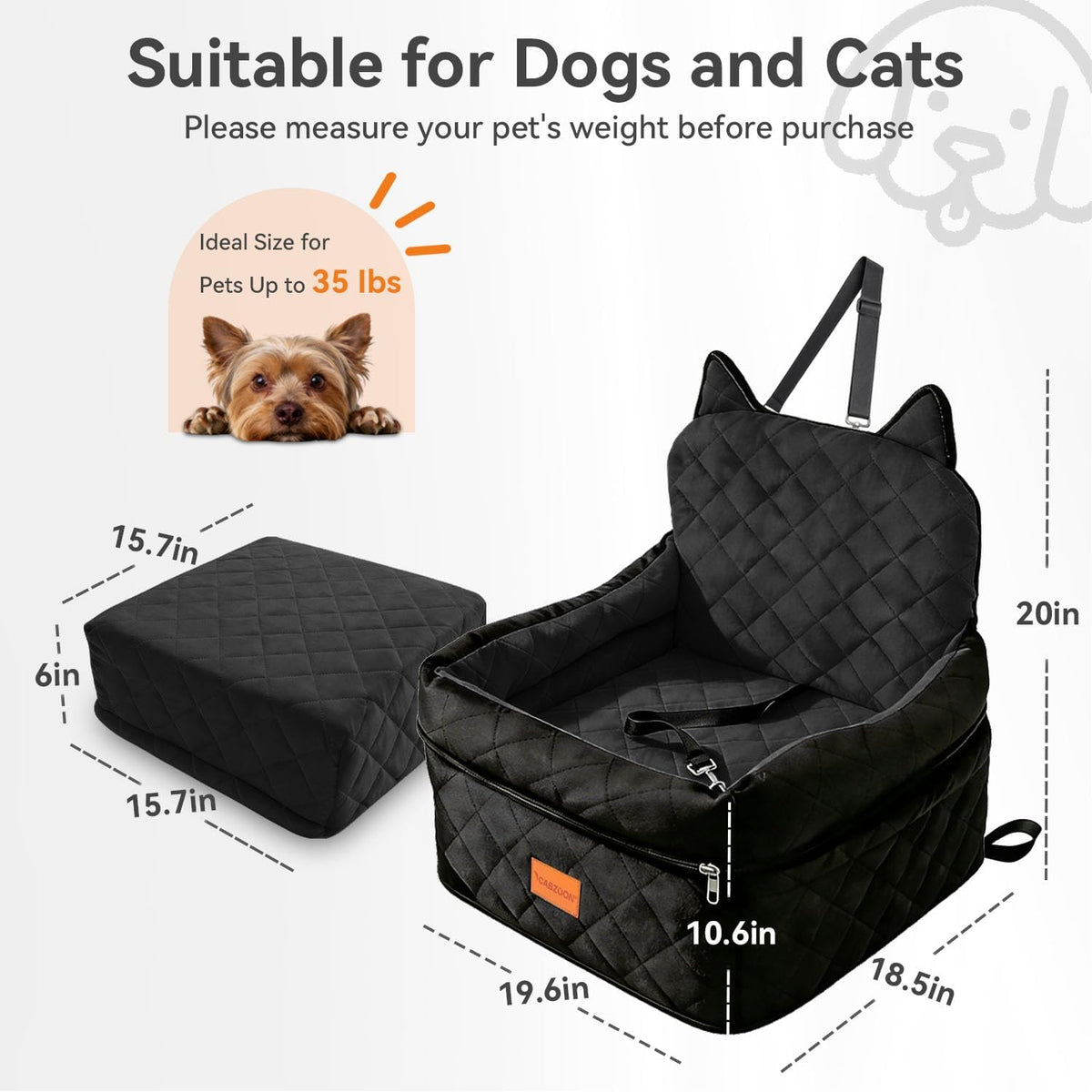 Dog Car Seat for Small/Medium Dogs Up to 35lbs,Elevated