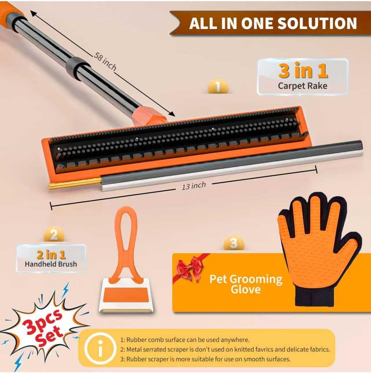 Carpet Rake for Pet Hair Removal - Reusable Dog & Cat Hair