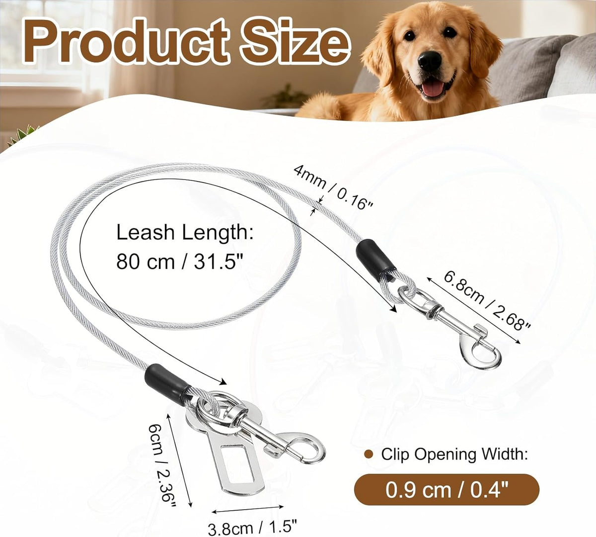 Chew Proof Dog Leash, 31 in Dog Seat Belt Harness with