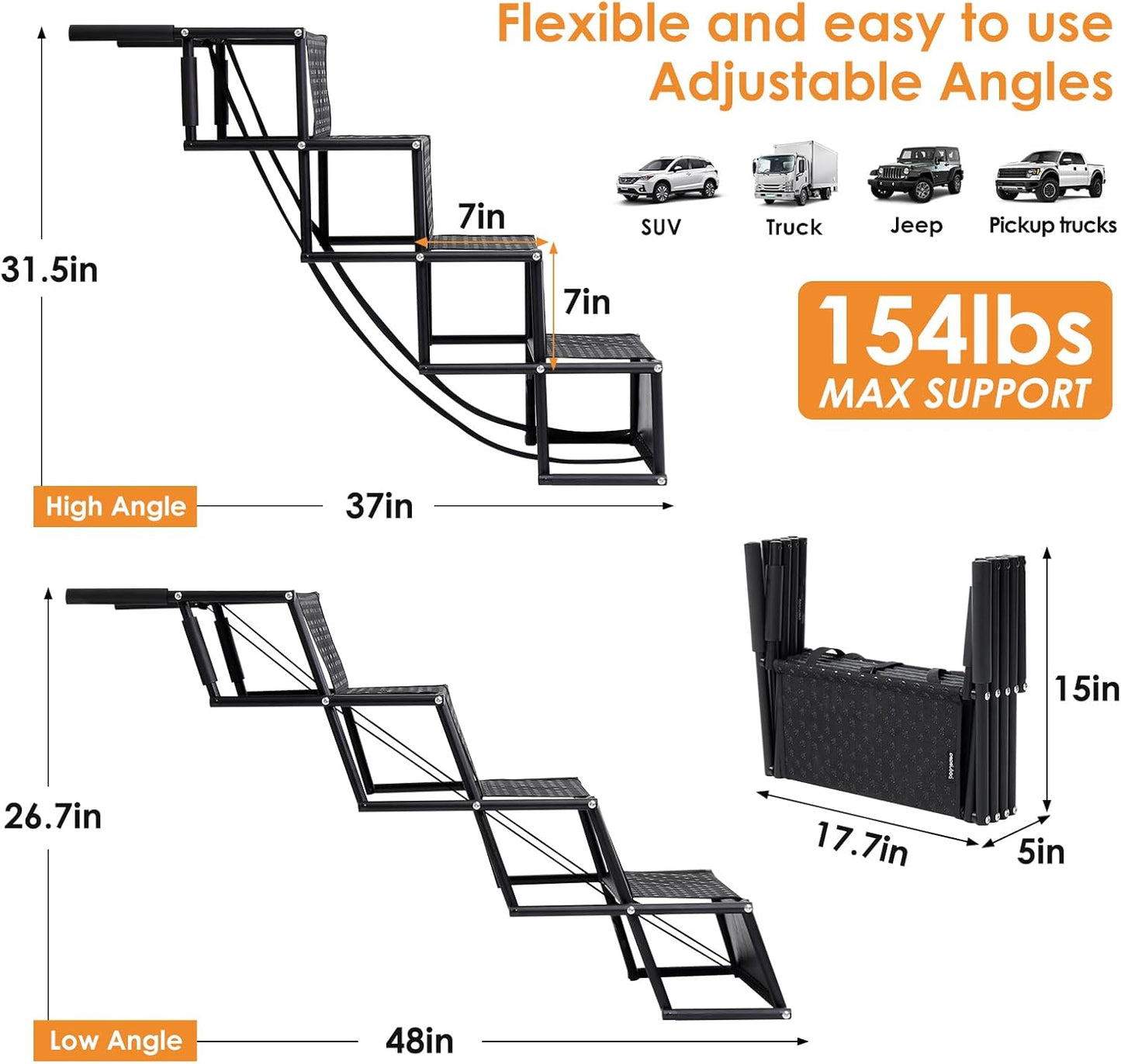 Portable Folding Pet Stair for Large Dog Ramp with Non-Slip