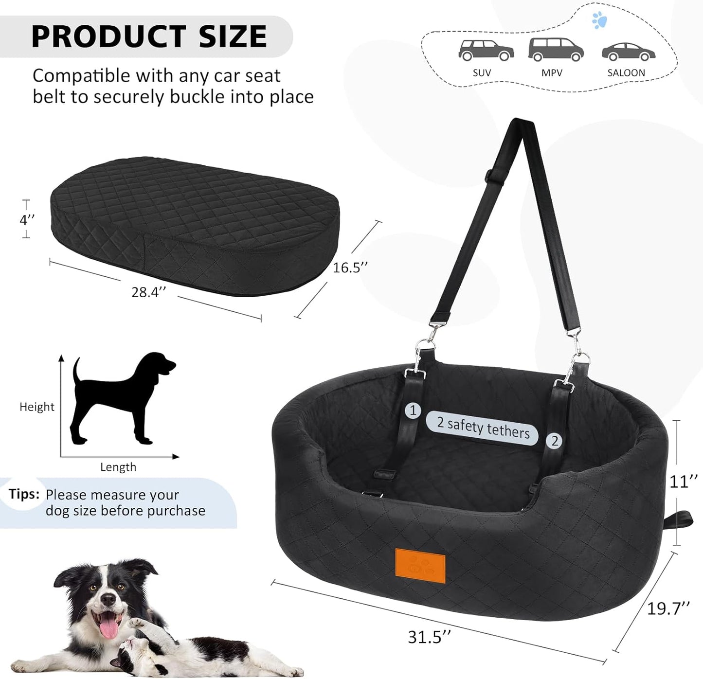 Dog Car Seat for Medium Dogs Up to 50 lbs, Pet Booster Seat