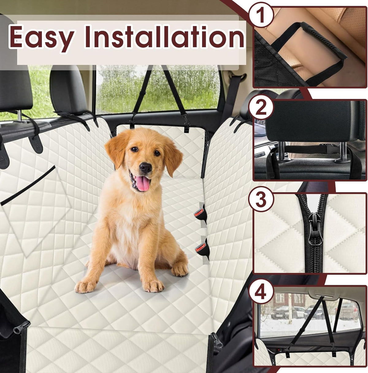 Waterproof Dog Car Seat Cover for Back Seat - Durable, Pet