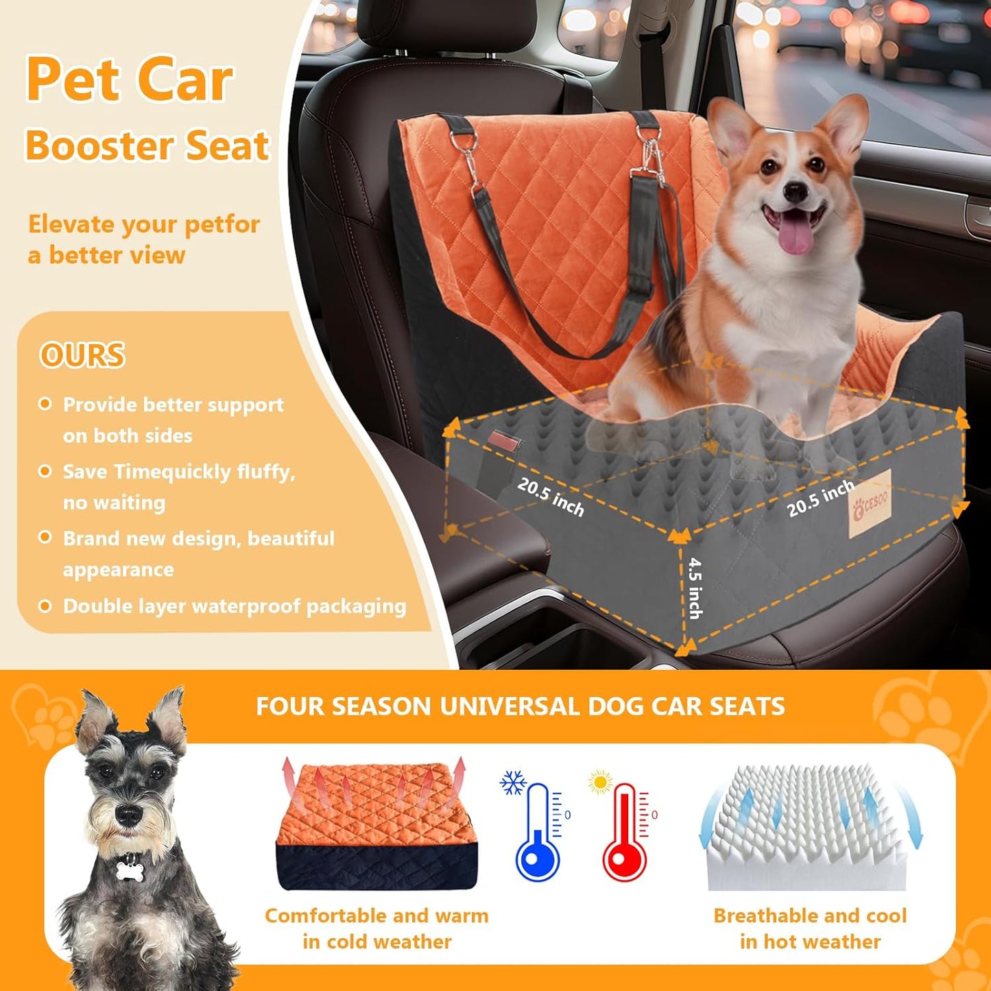 Dog Car Seat for Small/Medium Dogs Under 40lbs, Dog Booster