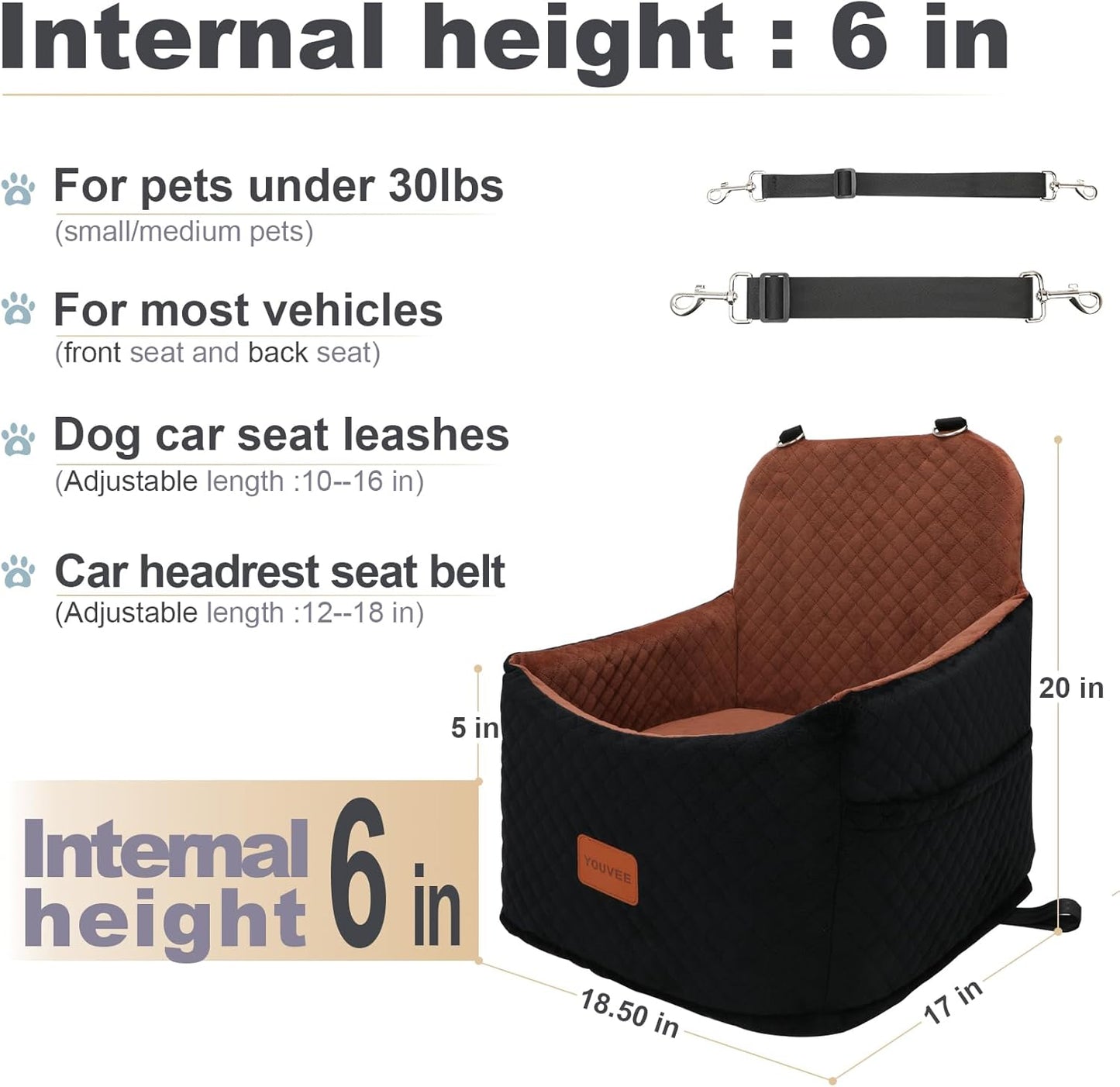 Dog Booster Car Seat,Interior Height 6 Inches Elevated Pet