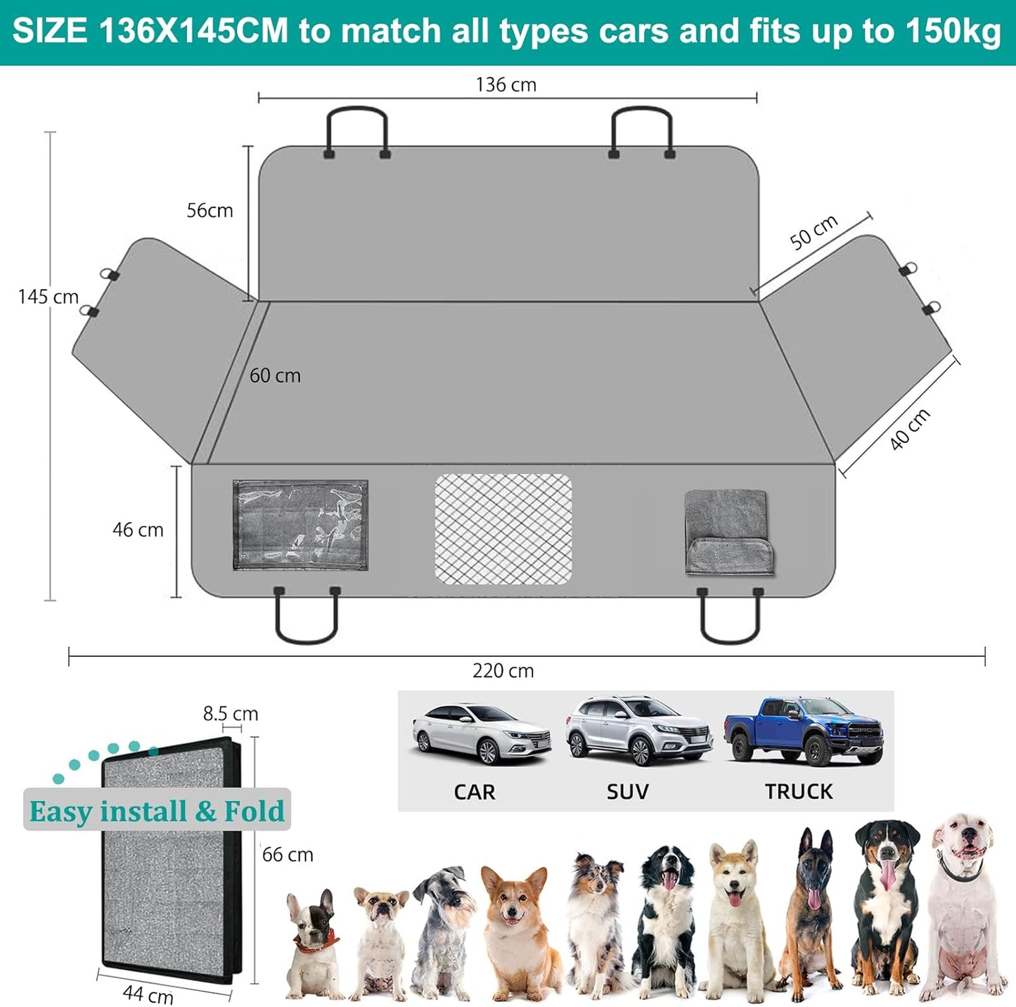 Dog Car Seat Cover for Back Seat, Waterproof Back Seat Pet