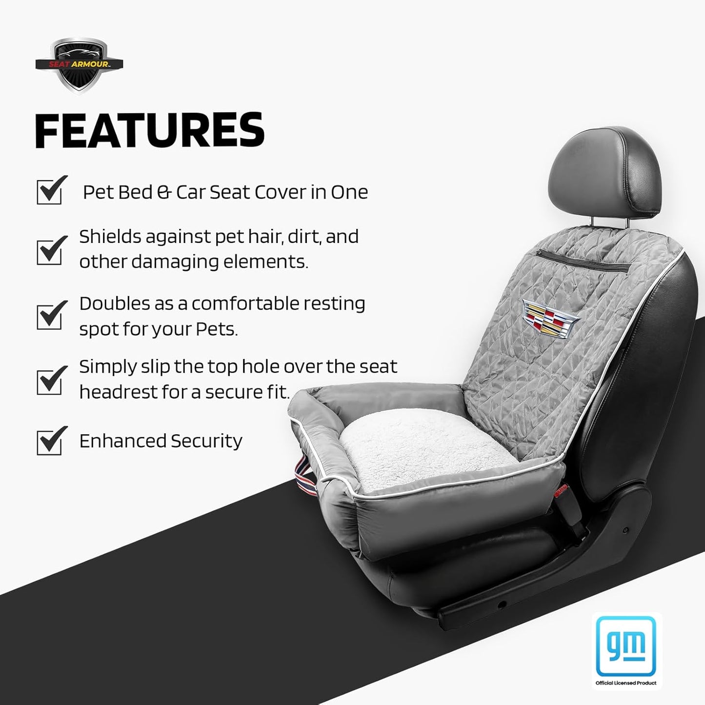 PetBed2GO, Cadillac, Grey Pet Bed Cushion & Car Seat Cover
