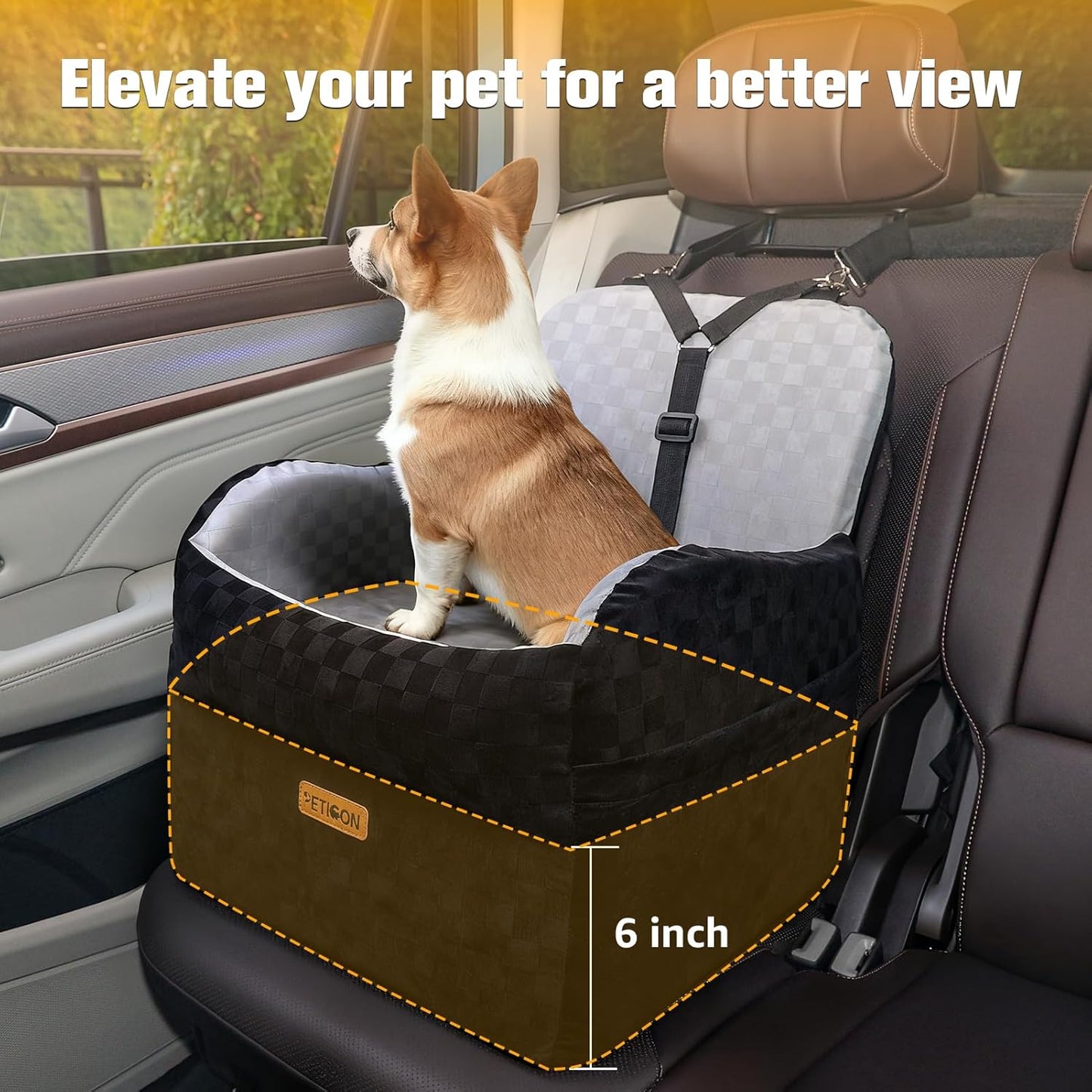 Waterproof Dog Car Seat for Small Medium Dogs, 6in Memory