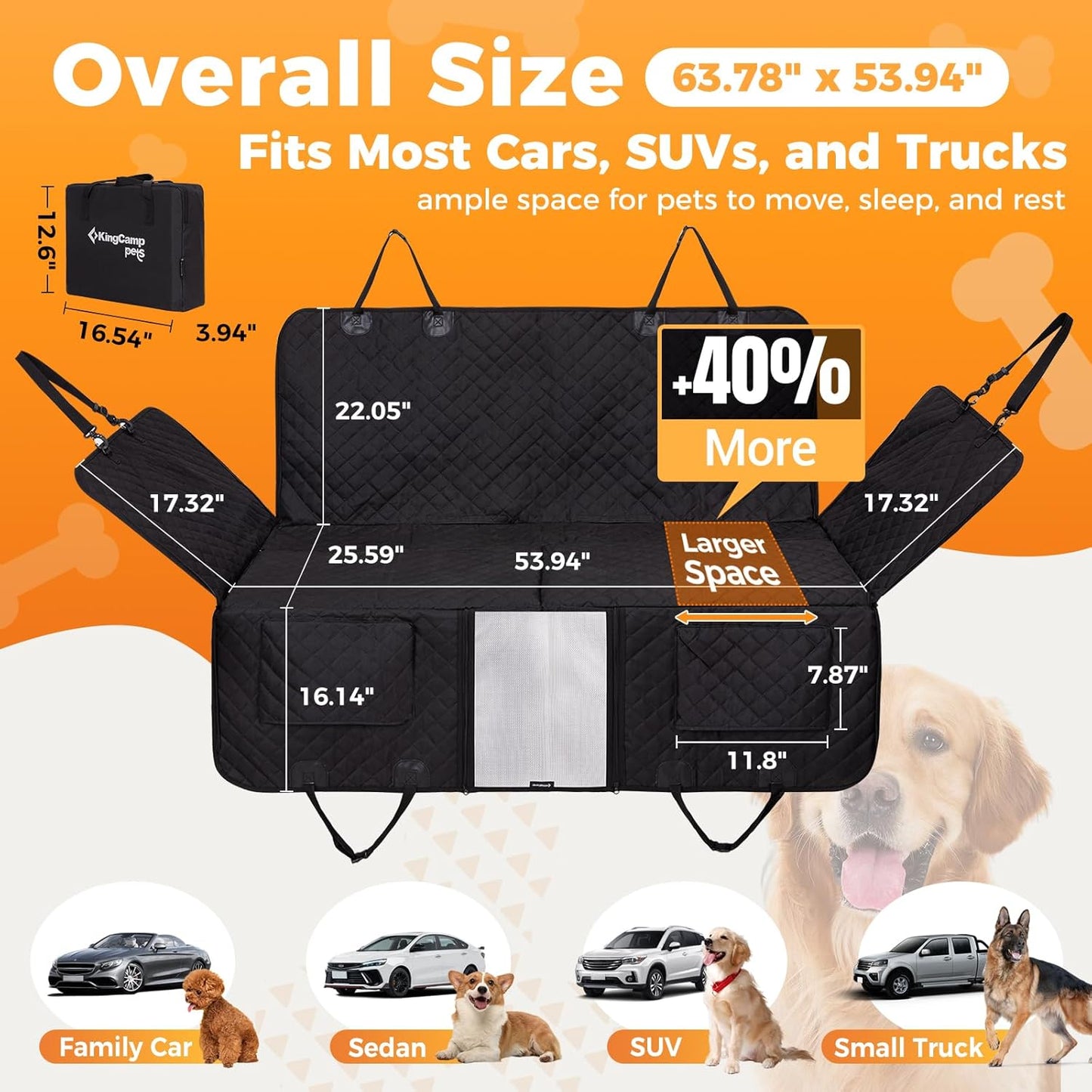 Dog Car Seat Cover for Back Seat, Waterproof Dog Hammock