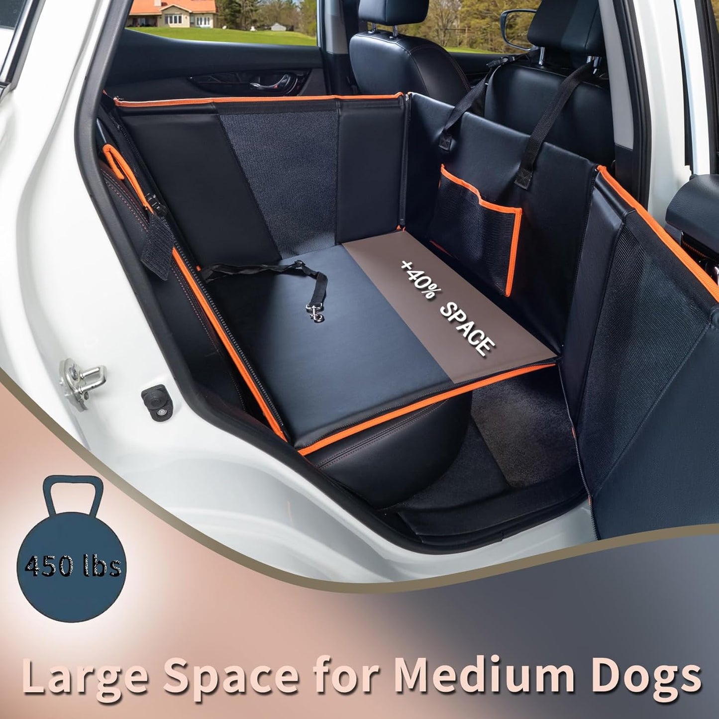 Large Dog Car Seat for Medium Dogs, Waterproof Faux Leather